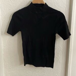 RIELLE Women's Rib Mock Neck Top Size M In Black